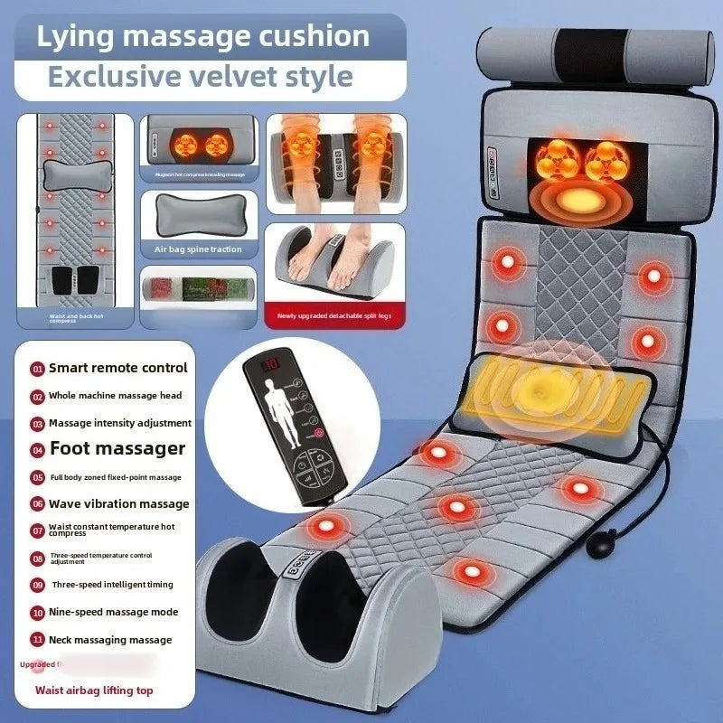 Full Body Electric Multifunctional Lumbar Traction Massage Mattress Cushion Shoulder Neck Waist Back Vibrations Removable Gift
