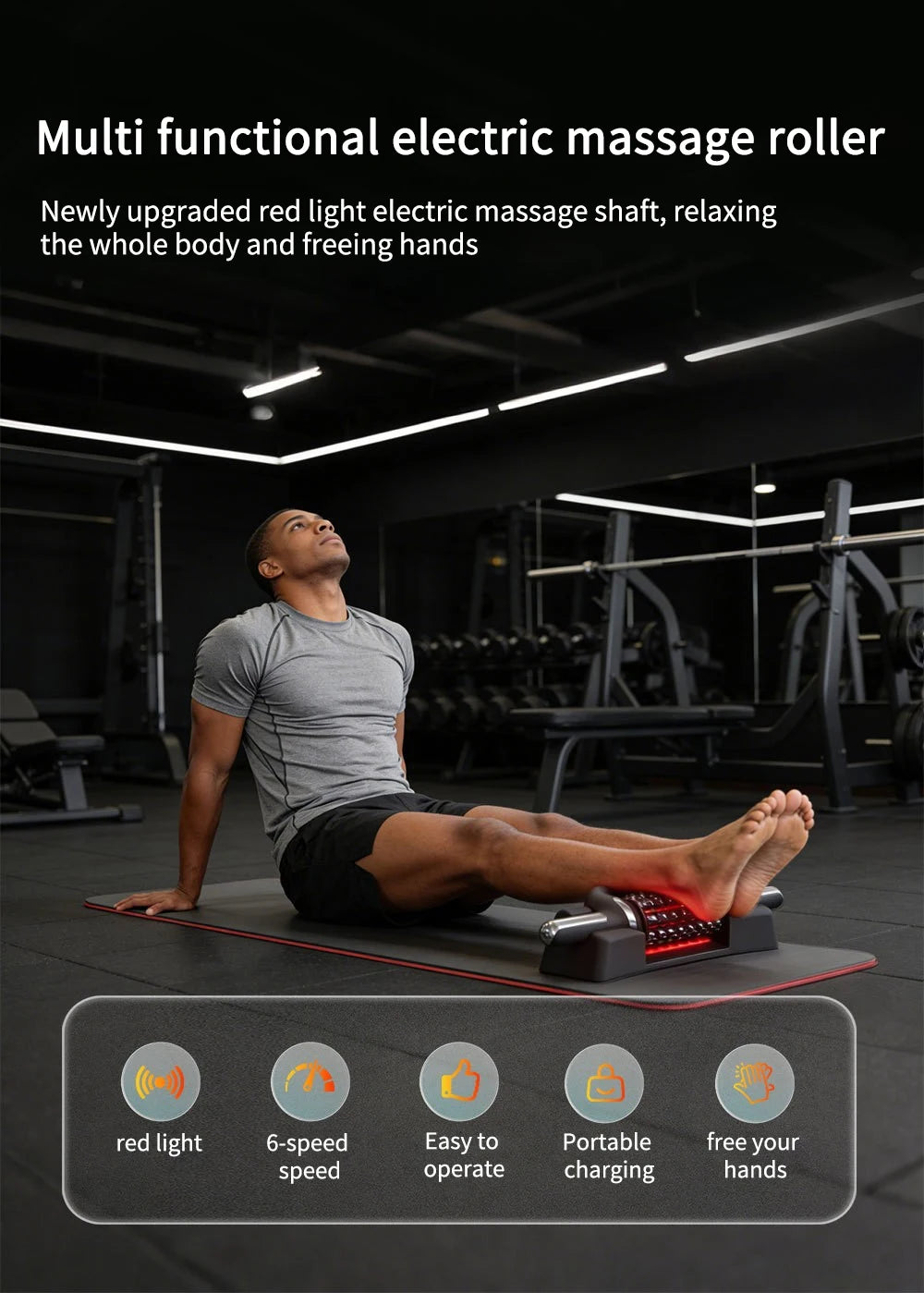 Red Light Electric Roller Massage Stick Infrared Deep Muscle Relaxation Pain Relief Impactor For Post Workout Fitness