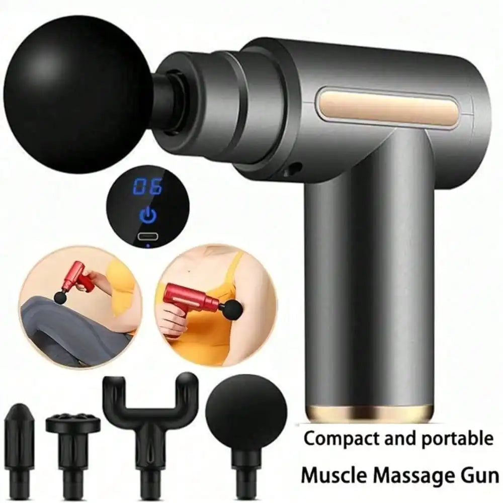 Electric Fascia Massage Gun, Portable Muscle Massager With LED Touch Screen And 4 Massage Heads, Mini Handheld Ultra-Silent Brushless Motor For Sports And Fitness