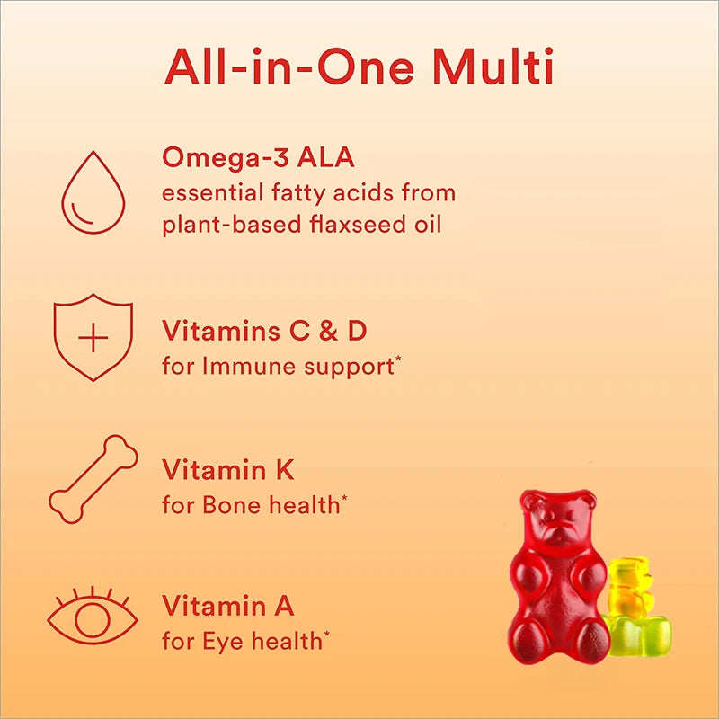 Children's Gummy Vitamins - with Vitamins C, D, B6 and Zinc, Flaxseed Oil Omega 3 To Support Children's Development