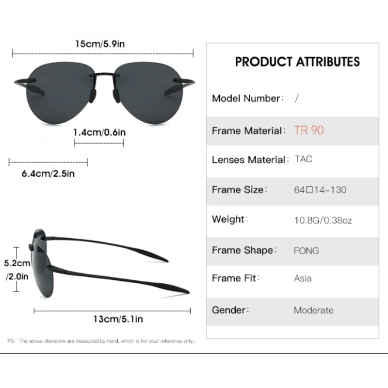 Ultra Light 12g TR90 Frameless Polarized Aviator Sunglasses - Flexible & Comfort Fit Unisex for Driving, Fishing, Outdoor