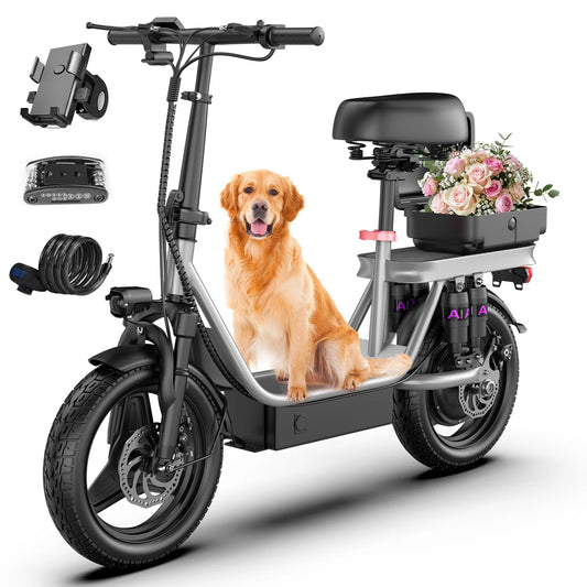 Folding Electric Scooter for Adults, 700W Peak Motor 48V 17.5Ah 300lbs Max Load,10 Full Shock Foldable Motor EScooter Absorption