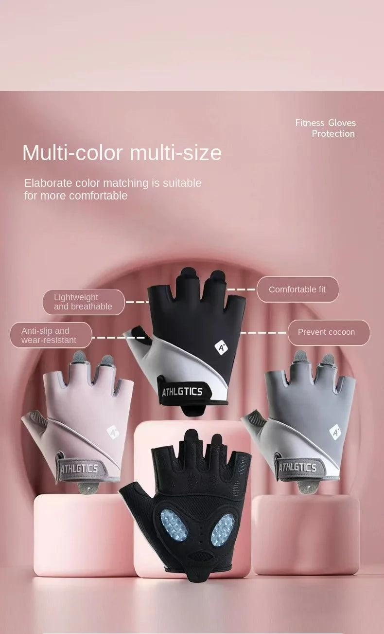 1 Pair Sport Breathable Half Finger Fitness Gloves for Men Women Anti-Slip Liquid Silicone Ice Silk Weightlifting Yoga Gloves