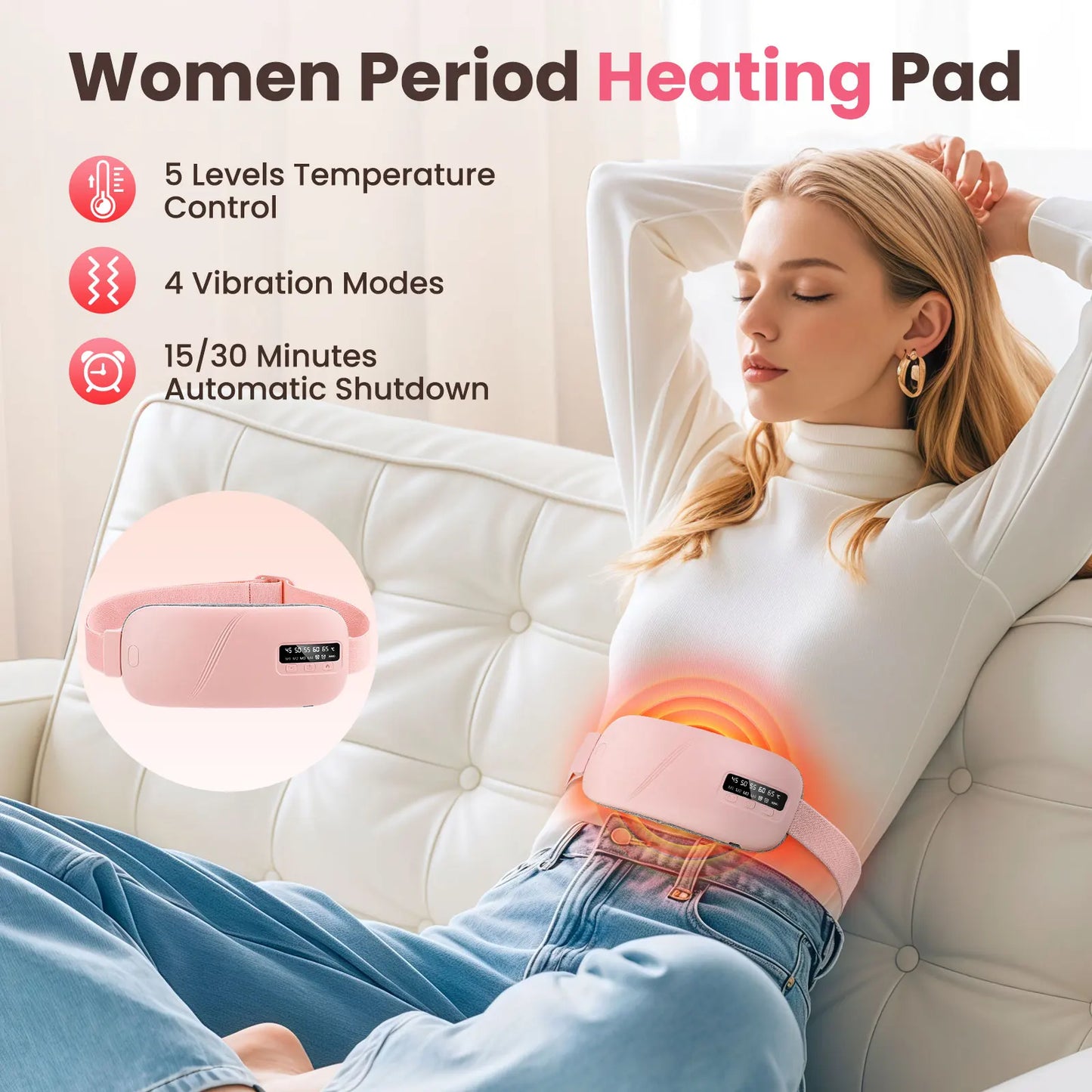 Uterine Warm Belt Warm Uterus Instrument Smart Vibrating Abdominal Massager Hot Compress For Waist Menstrual Heating Pad Device