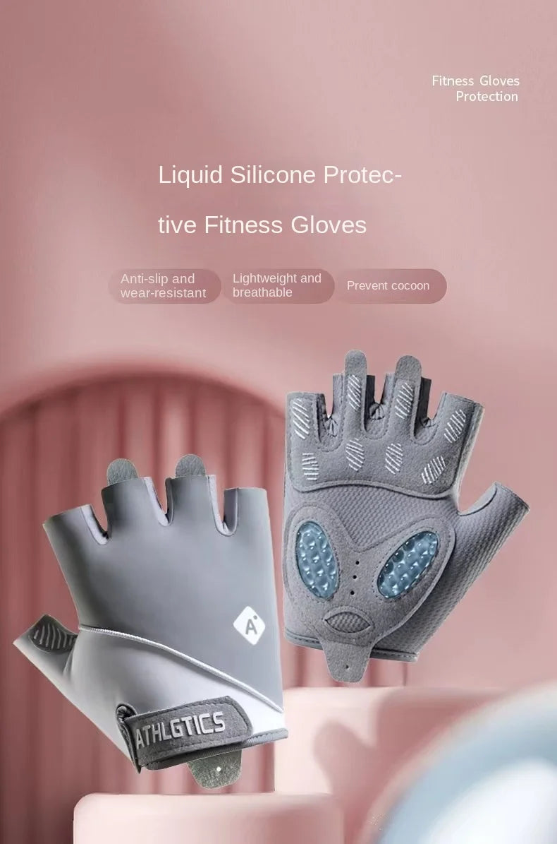 1 Pair Sport Breathable Half Finger Fitness Gloves for Men Women Anti-Slip Liquid Silicone Ice Silk Weightlifting Yoga Gloves