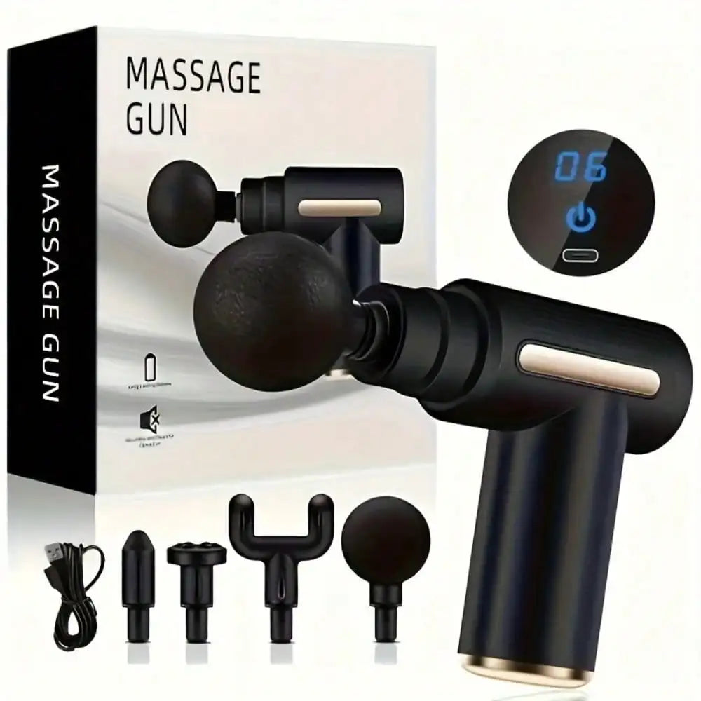 Electric Fascia Massage Gun, Portable Muscle Massager With LED Touch Screen And 4 Massage Heads, Mini Handheld Ultra-Silent Brushless Motor For Sports And Fitness