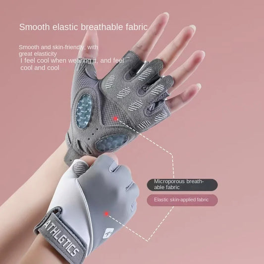 1 Pair Sport Breathable Half Finger Fitness Gloves for Men Women Anti-Slip Liquid Silicone Ice Silk Weightlifting Yoga Gloves