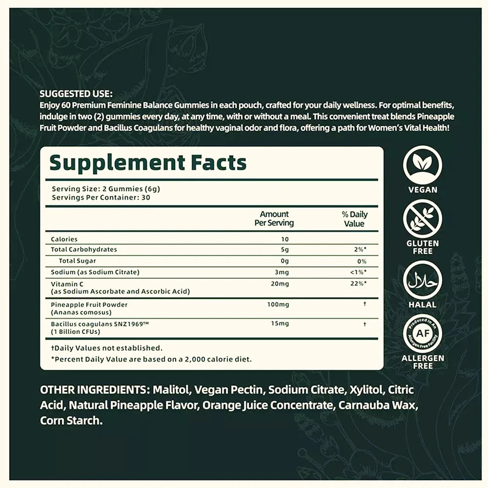 60 Pieces of Vital Source Feminine Balance Gummies Are Selling Well, Caring for Women Preferred Gift - Hawaiian Pineapple