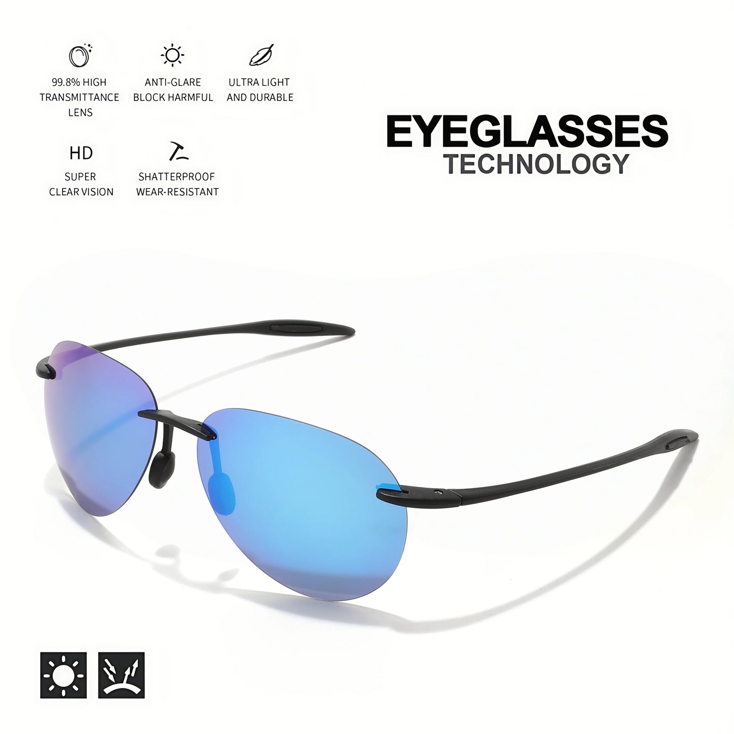 Ultra Light 12g TR90 Frameless Polarized Aviator Sunglasses - Flexible & Comfort Fit Unisex for Driving, Fishing, Outdoor