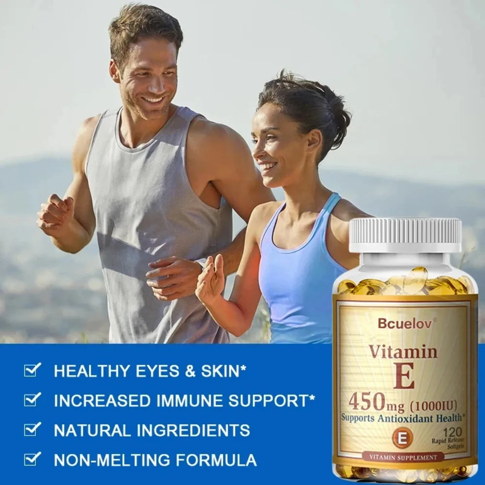Vitamin E 1000IU Capsules - Supports Skin, Cardiovascular Health, Boosts Immunity, Anti-aging, Skin Health