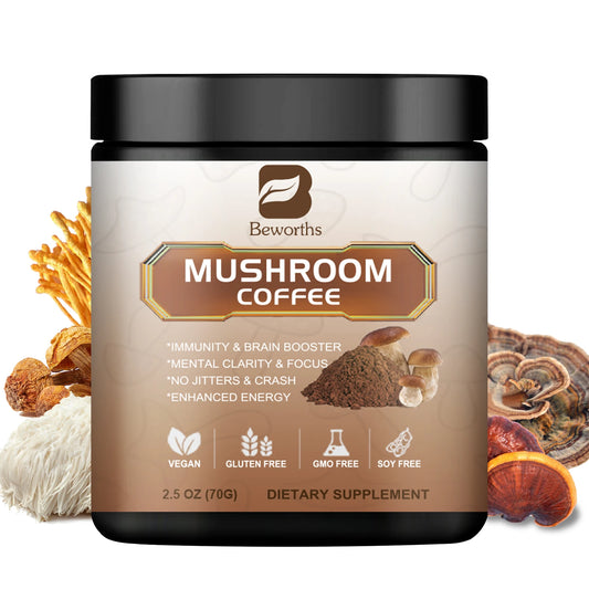 Organic Lion Mane Mushroom Coffee with Reishi, Cordyceps- Support Energy, Mental Clarity & Focus, Brain Booster
