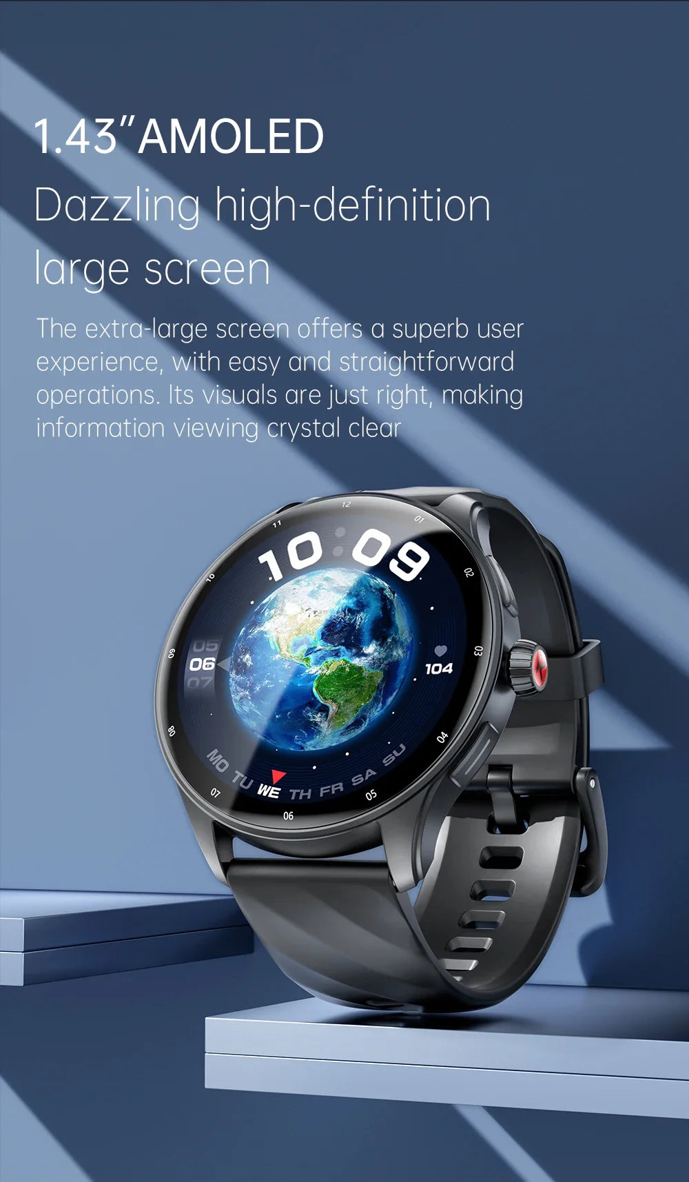 KUMI GW3 Pro Smartwatch 1.43" AMOLED IP68 Waterproof Bluetooth 5.2 Fitness Tracker Heart Rate Blood Oxygen Monitor