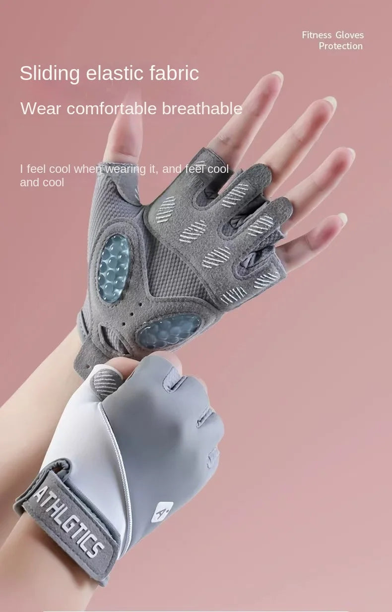 1 Pair Sport Breathable Half Finger Fitness Gloves for Men Women Anti-Slip Liquid Silicone Ice Silk Weightlifting Yoga Gloves